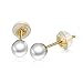 18K Gold or Sterling Silver Akoya Round White Seawater Cultured Pearl Stud Earrings