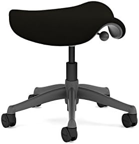 Freedom Saddle Task Stool by Humanscale: Soft Hard Floor Casters - Standard Cylinder Height - Wave Pattern Textile - Titanium Frame/Black Wave Fabric