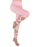 Women Self-tie Turnout Leggings Yoga Sport Soft Pants Pink Large