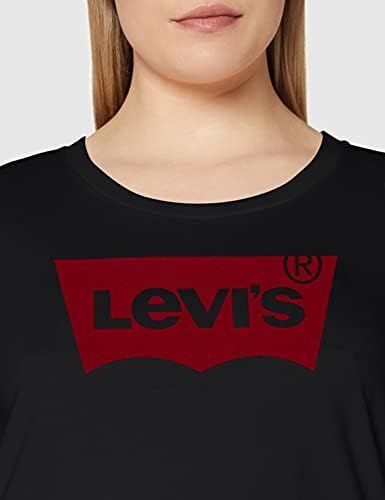Women's Plus Size Perfect Tee T-Shirt, Batwing Logo, Stonewashed Black, 1XL