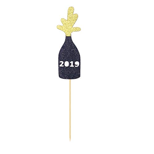 JANOU 2019 Gold Glitter Champagne Glass Cake topper Cupcake Toothpick Cake Decor Wedding Birthday Graduation New Year Party Suppliers