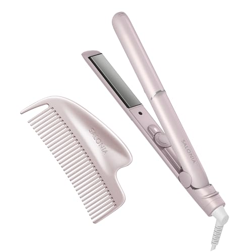 SALONIA サロニア グロッシーケア ストレートアイロン & メタルカッサ コーム ピンク 【Amazon.co.jp限定】