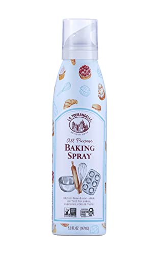 LA TOURANGELLE, ALL PURPOSE BAKING SPRAY, GLUTEN-FREE, NON-STICK, CHEMICAL FREE AND PROPELLANT FREE, EXPELLER-PRESSED COOKING SPRAY OIL, 5 FL OZ
