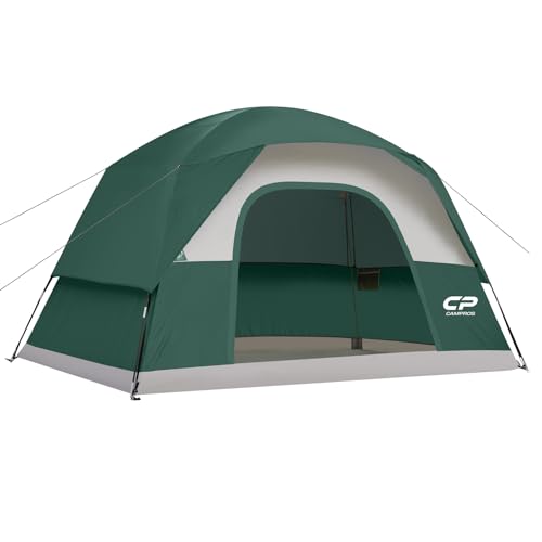 CAMPROS CP Großes Familienzelt für 6 Personen, Wasserdichtes Campingzelt mit 182 cm Stehhöhe, Geräumiges Kuppelzelt mit Wohnbereich, Moskitonetzen & B