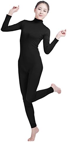 Amsicoo Womens One Piece Bodysuit Turtleneck Lycra Spandex Long Sleeve Footless Unitard, Black, Medium