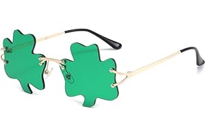 Angjiny St. Patrick’s Day Glasses,Irish Shamrock Leaves Green Glasses,Metal Frame St Patricks Day Sunglasses Costume accessories for Party Favors