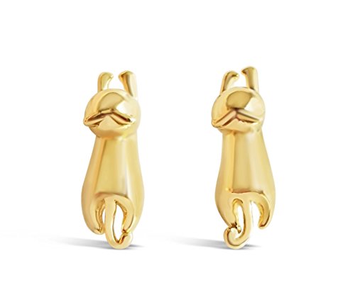 Rosa Vila 3D Cat Stud Earrings, Cute Hanging Gold, Rose Gold and Silver Tone Cat Studs Earrings, Animal Jewelry for Women, Kitten Jewelry for Cat Lovers (Rose Gold Tone) - Thumbnail 4