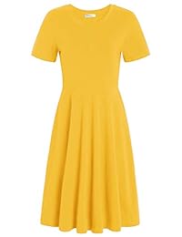 Pintage - Vestido de mujer de manga corta con cuello redondo, hasta la rodilla