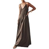 ABINGOO Women Summer Spaghetti Strap Maxi Dresses Sleeveless V Neck Pleated Backless Flowy Loose Beach Vacation Long Sundress