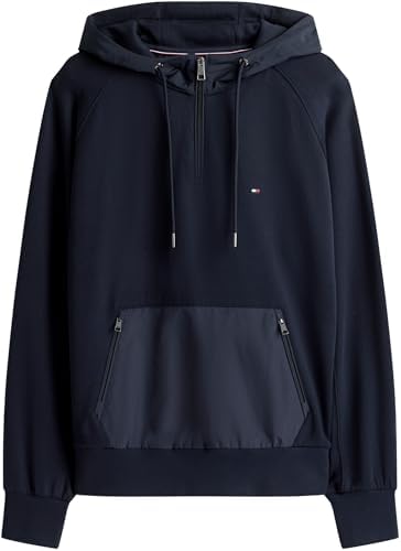 Herren Hoodie mit Reißverschluss Mix Media 1/4 Zip Verschließbare Bauchtasche, Blau (Desert Sky), M