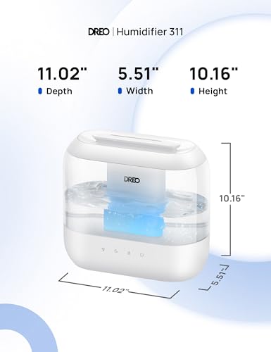 DREO Humidifier for Bedroom Baby, 4L Cool Mist Supersized Humidifiers for Home, 28 dB Quiet Air Humidifier for Room, Oil Diffuser, 36H Runtime, Night Light, Top-Fill, Easy to Clean & Fill, White