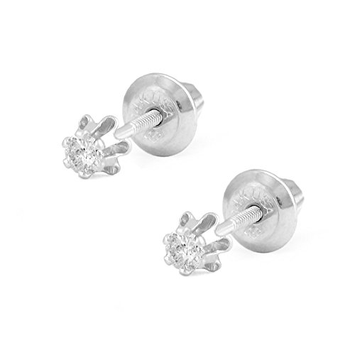 Baby Girl Jewelry 14K White Gold Diamond Screw Back Earrings