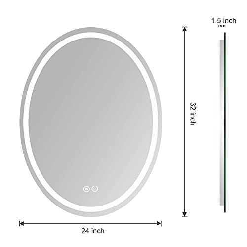 Bathroom LED Mirror 24 x 32 Inch Lighted Makeup Mirror, Dimmable AntiFog Vanity Mirror, Wall
