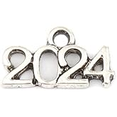 PEPPERLONELY 50PC 2024 Antiqued Silver Alloy Year 2024 Message Charms Pendants 16x9mm