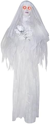 Large Animated Hanging Ghost Bride with Light Up Eyes and Sounds Halloween Decoration