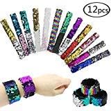 HEHALI 12pcs Mermaid Slap Bracelet 2 Colors Reversible Charm Bracelets Magic Sequins Slap Bracelets Girl for Kids Gifts Birthday Party Favors