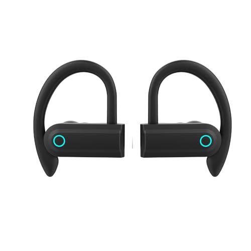 Fone de Ouvido com bateria de longa duração, Bluetooth Esportivo, Gancho de Orelha, com Microfone, Display Digital, Estojo de Carregamento, Preto