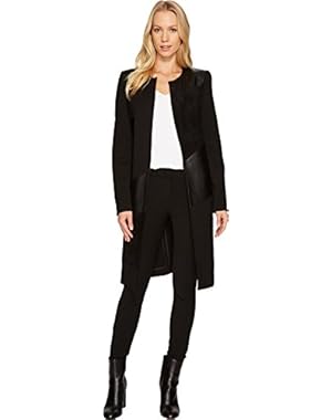 Womens Long Jacket with Suede and Faux Leather