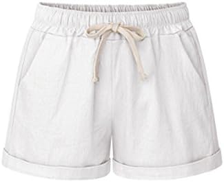 LOV ANNY Women's Elastic Waist Casual White Cotton Linen Wide Legs Shorts 2XL