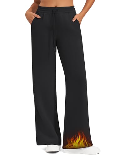 G4Free Flurrylux Fleece Lined Sweatpants Women Cotton Wide Leg Pants with Pockets Lounge Casual