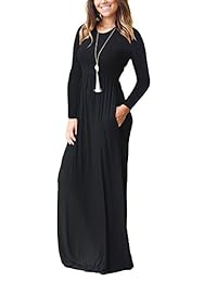 AUSELILY Vestidos largos de manga larga para mujer, lisos, casuales, con bolsillos