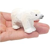Selsela Hand-Carved Polar Bear Figurine - Handmade Wood Figurine, Arctic North Pole Snow Antarctica Carving Decoration. Miniature Wildlife Sculpture