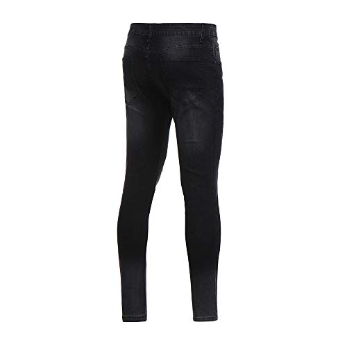 Caopixx Men Casual Trouser Biker Ripped Skinny Jeans Frayed Slim Fit Denim Pants Mens Shorts D-Black - Thumbnail 5