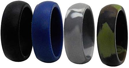 TRIFIRE 🔫Silicone Ring for Men's Rubber Wedding Band, Skin Safe Soft Comfortable Affordable, Black/Navy/Grey Camo/Green Camo, Hypoallergenic Medical Grade Silicone, Great for Gift Or Own Use,4pack