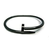 Stainless Steel Nail Style Love Black Bangle Bracelet Oval High Polish , Fits 7.5inch Wrists