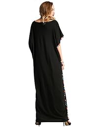 Floerns Maxi Kaftan vestido suelto casual con pompón y cuello en O para mujer