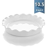 Sweese 518.101 Porcelain Pie Pan, Round Pie Plate Baking Dish with Ruffled Edge, 10.5 Inches, White