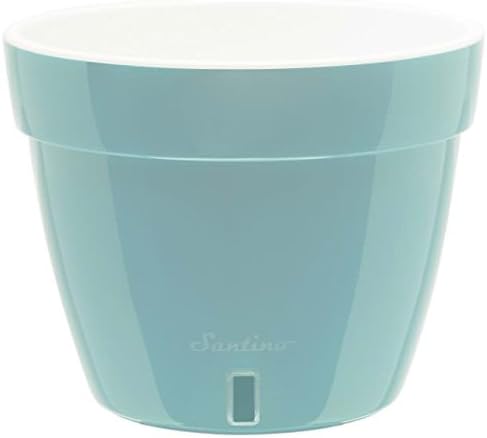 Santino ASTI 10.6 Inch Self Watering Planter Menthol/White for Indoor Plants - Premium Quality Modern Plastic Pot w/ Water Level Indicator for All House Herbs, Plants, African Violets and Dahlias