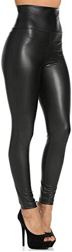 teemzone Faux Leather Leggings Pants for Women High Waisted Leggings PU Black