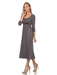 Vestido de mujer con estampado sólido, casual, básico, cómodo, manga 3 4, ajuste relajado, maxi midi