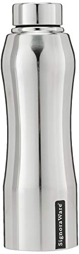 Signoraware Oxy Single Walled Stainless Steel Fridge Water Bottle Mirror Finish, 1 Litre/30mm, Silver