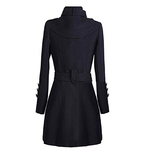 Sunward Women's Winter Double Breasted Wool Blend Long Pea Coat with Belt (M, Black) - Thumbnail 4