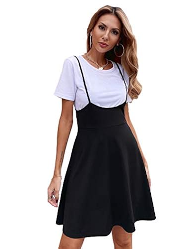 SheIn Women's High Waist Flared Skater Suspender Skirt Short Mini