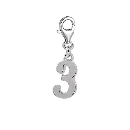 " Clip on Number 3 Charm"Dangle Charm Pendant for European Clip on Charm Jewelry w/Lobster Clasp