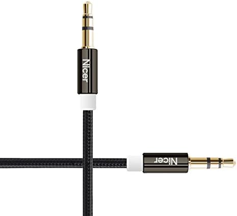 Nicer® 6.6 Ft Premium Nylon Audio Cable / Aux Cord ,3.5mm Auxiliary Aux Cable for Car Stereo, Apple iphone, ipad, ipod, Headphone, Beats, MP3 Players Home Stereo and more -Black