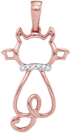 0.02 cttw 10k Rose Gold Lovely Kitty Cat Pendant With Diamond Collar