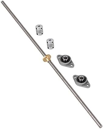 CNBTR 450mm Length 8mm Dia Vertical 2mm Lead Screw Nut Pillow Block Bearings &amp; Flexible Shaft Coupling Set of 5