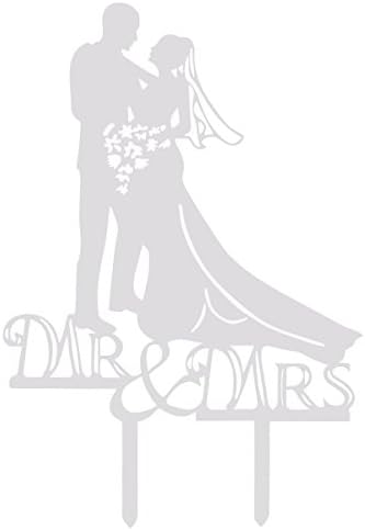 Grinde NO Silhouette Mr &amp; Mrs Cake Topper Personalized Wedding Cake Decoration, White