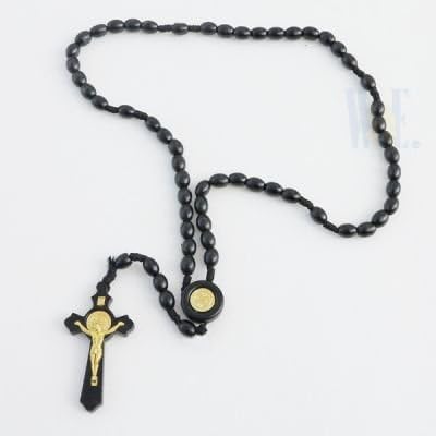 Men or Boys, Black Catholic &amp; Religious St. Benedict Medal Rosary Features St. Benedict Medals, The Polished Wooden Rosary Beads Measure Approximately 8mm. Size: 18 1/2" Long. Catholic Saint Benedict