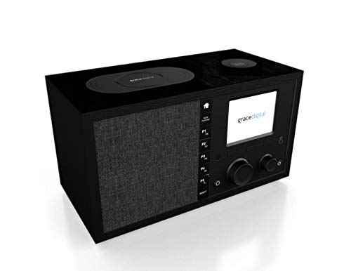 Grace Digital Mondo+ Classic Wireless Internet Radio with Wi-Fi, Bluetooth and Qi Built-in Wireless Smartphone Charger Ebony (GDI-WHA6021)