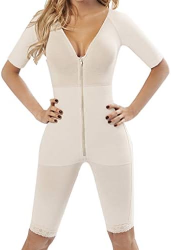 Full Body Shaper Women Deep V Lingerie Sleeve Shapewear Zip up Slim Thigh Tight Bodysuit Seamless
