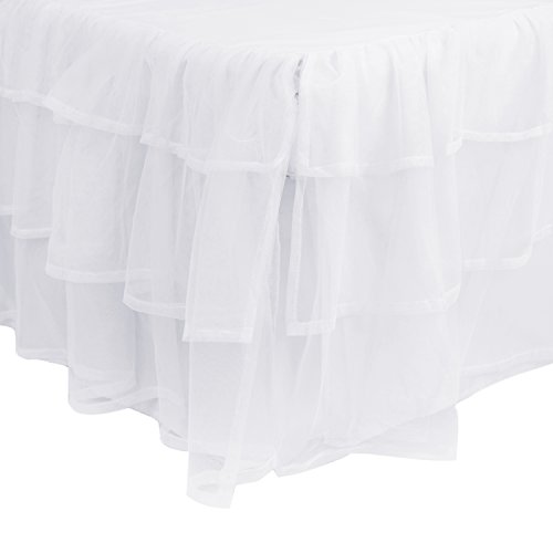Tadpoles Triple Layer Tulle Crib Skirt, Nursery Crib Bed Skirts for Baby Boys or Girls, White, Full
