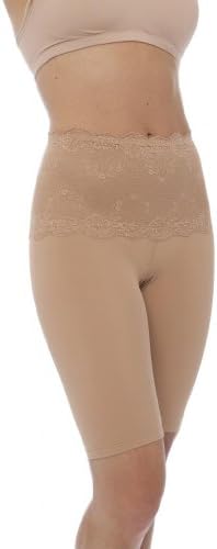 QT Intimates Medium Control Long Leg Shaper Tummy Control Lace Band #230 XL Mocha