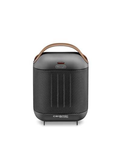 HFX30C18.AG Termoventilatore Capsule da Tavolo, Tecnologia Ceramica, 2 Livelli di Potenza, Ventilazione Estiva, Maniglia e Piedino di Supporto, Luce, Protezione Antigelo, Leggero, Antracite