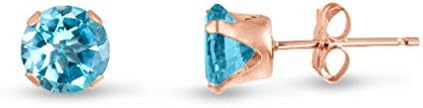Cloverlon Round Sky Blue Topaz Rose golden Plated Silver-tone Stud Earrings - March