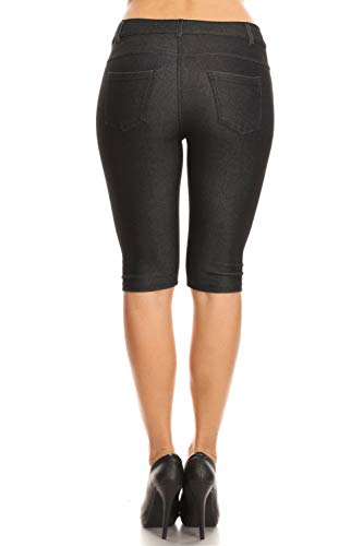 ICONOFLASH Women's 2X Cotton 5 Pocket Bermuda Shorts Plus Size No Muffin Top Stretchy Pull On Denim Like Leggings